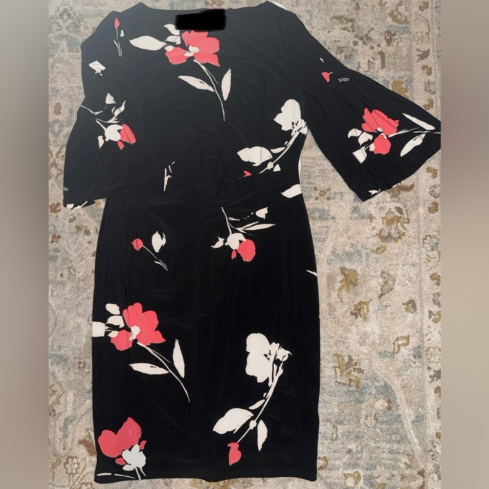 Ralph Lauren Floral Fitted Dress w/bell sleeve sz 14